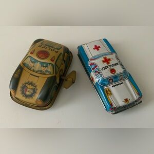 Vintage Tin Toy Police Car and Ambulance Set